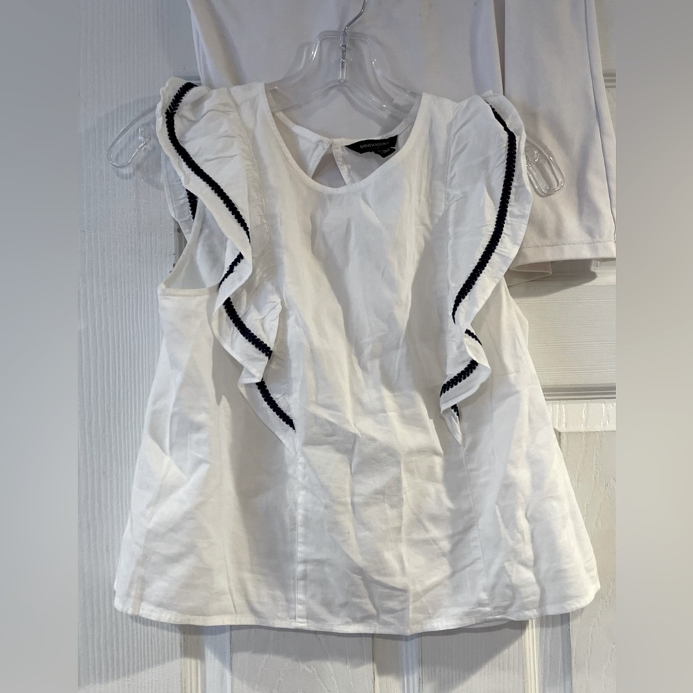 Banana Republic White Tank Top with Black Trim Ruffles